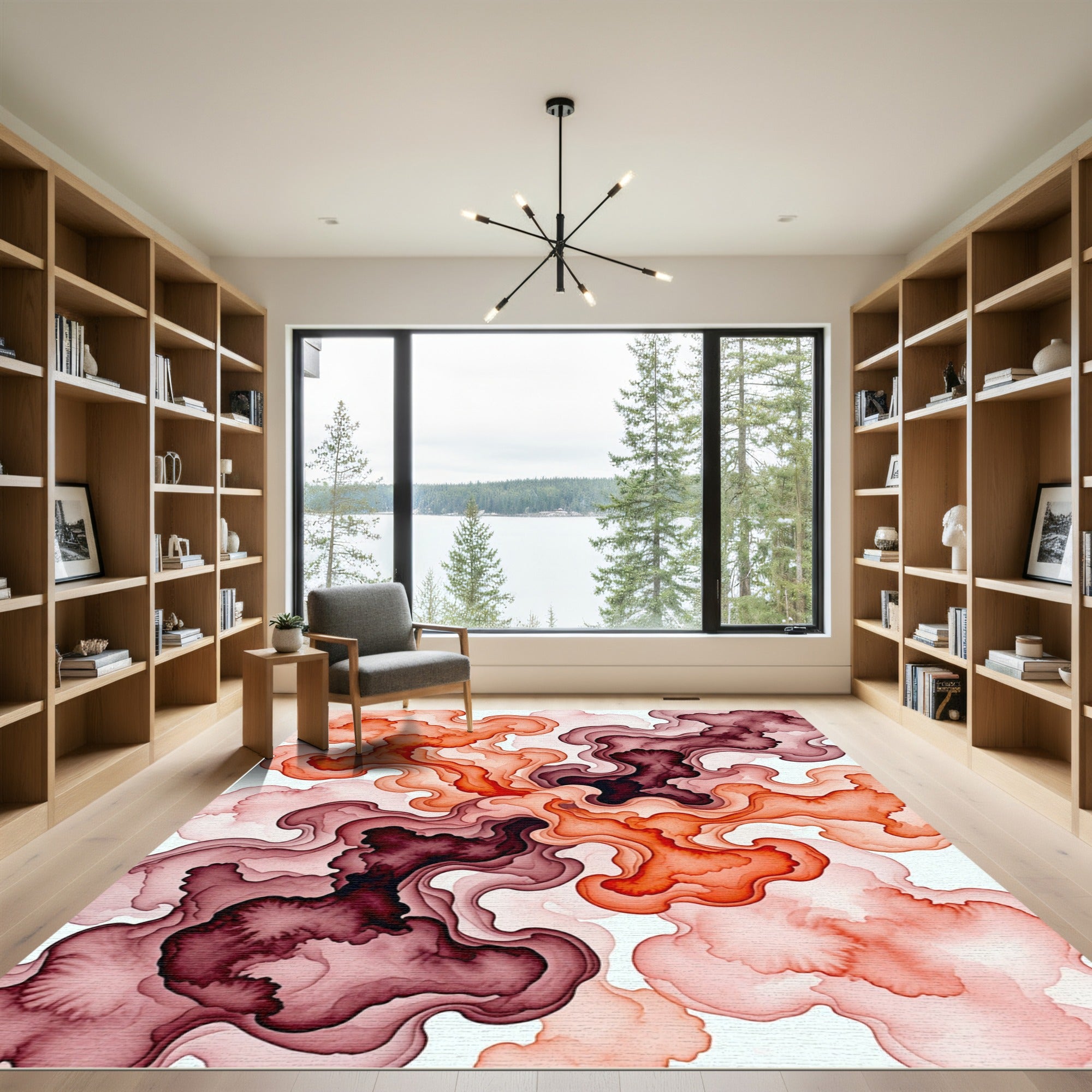 Coral Smoke Swirl Abstract Rug