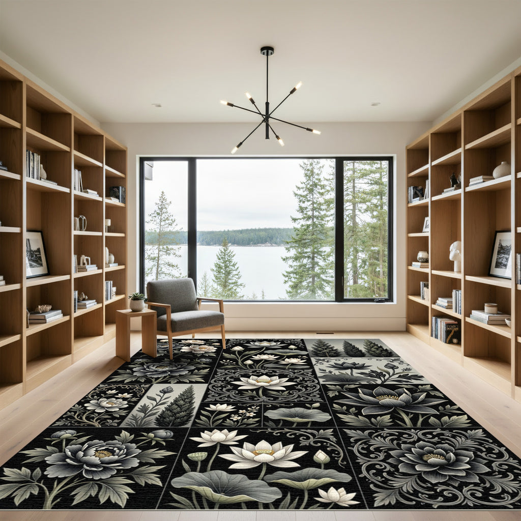 Monochromatic Floral Lotus Grove Rug