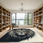 Majestic Charcoal Lion Portrait Illustration Rug