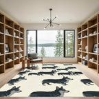 Charming Black and White Corgi Illustration Rug