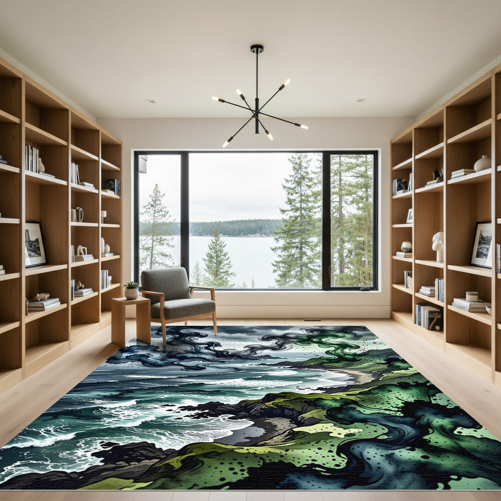 Stormy Coastal Wave Abstract Landscape Rug