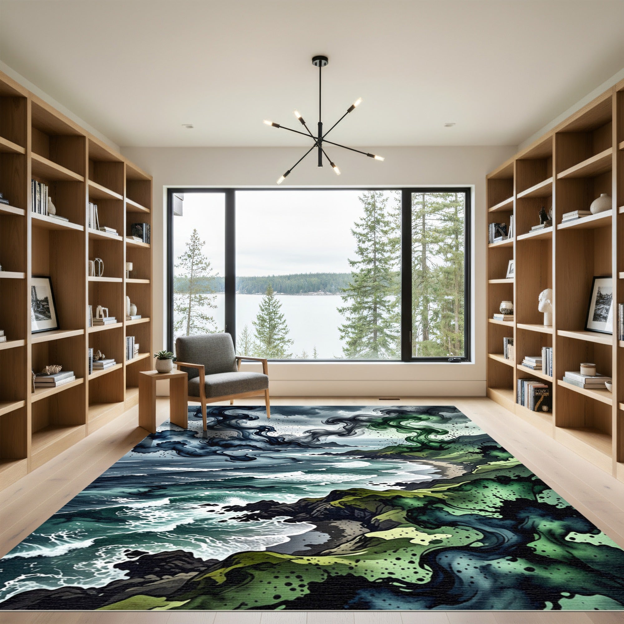 Stormy Coastal Wave Abstract Landscape Rug