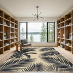 Tropical Black Palm Leaf Illustration Rug