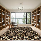 Elegant Black Gold Floral Paisley Rug