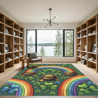 Lucky Shamrock Rainbow Gold Pot Illustration Rug