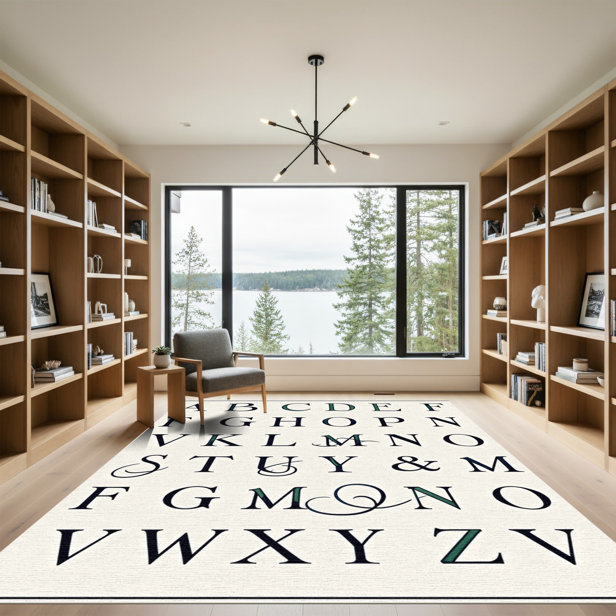 Classic Serif Alphabet Green Border Rug