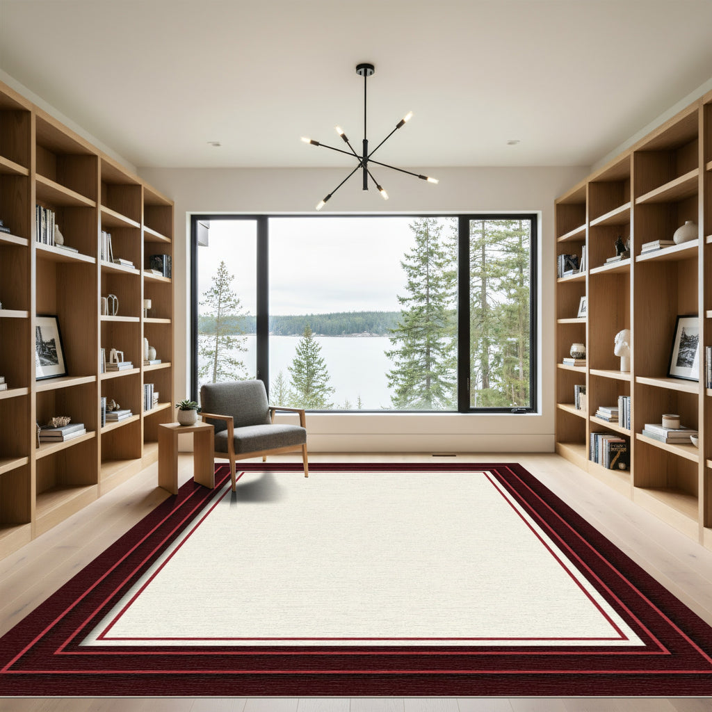 Deep Burgundy Layered Border Rug