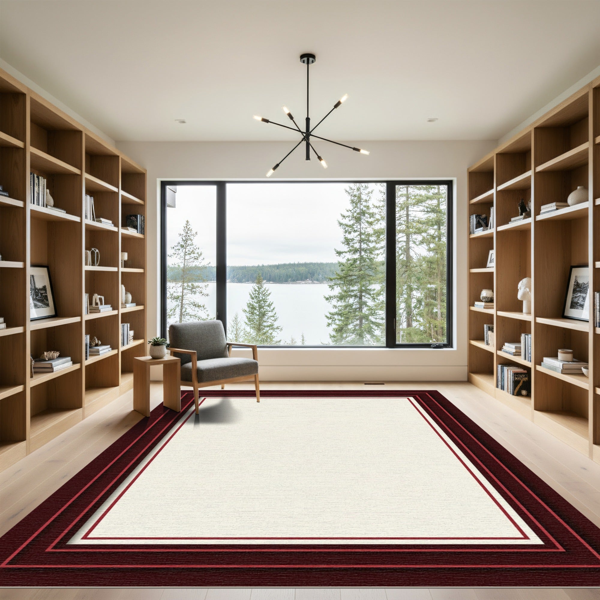 Deep Burgundy Layered Border Rug