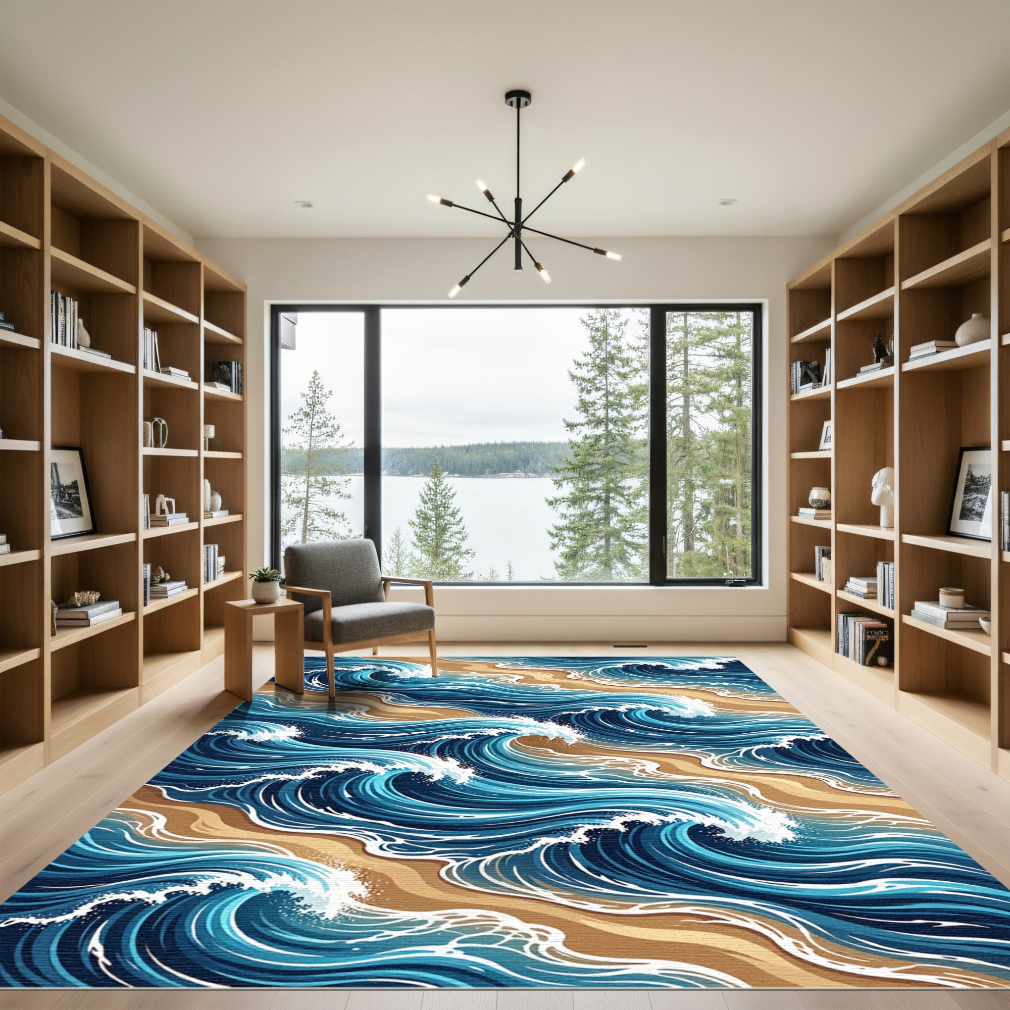 Ethereal Blue Ocean Tide Swirls Rug