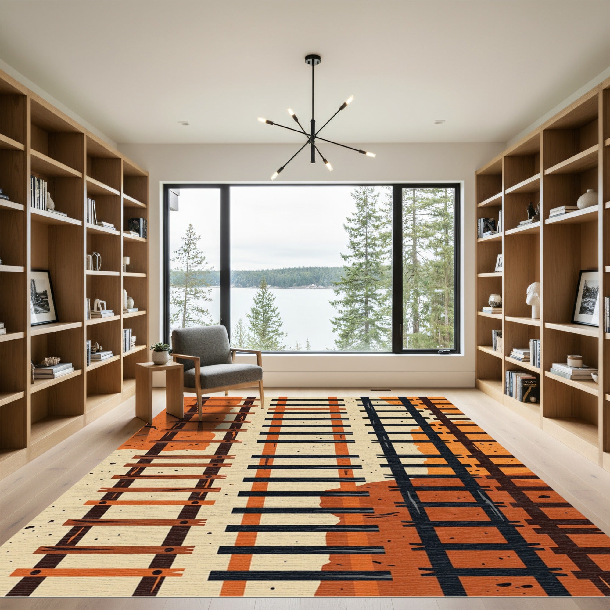 Modern Earthy Tone Railway Abstract Rug