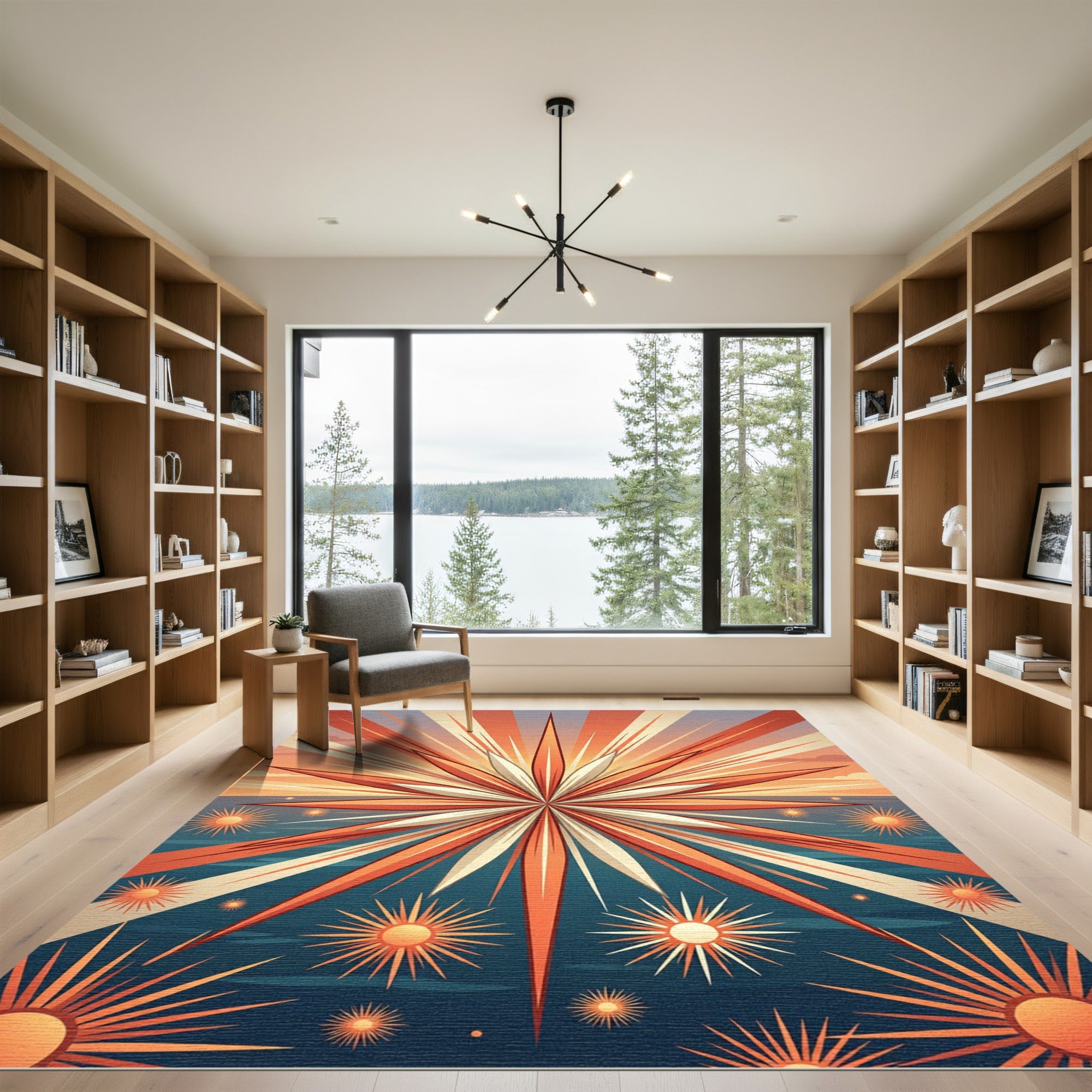 Radiant Golden Starburst Sunset Art Rug