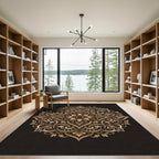 Elegant Gold Floral Mandala Scroll Rug