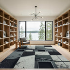 Monochromatic Industrial Warehouse Geometric Grid Rug