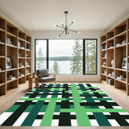 Modern Geometric Grid Forest Green Rug