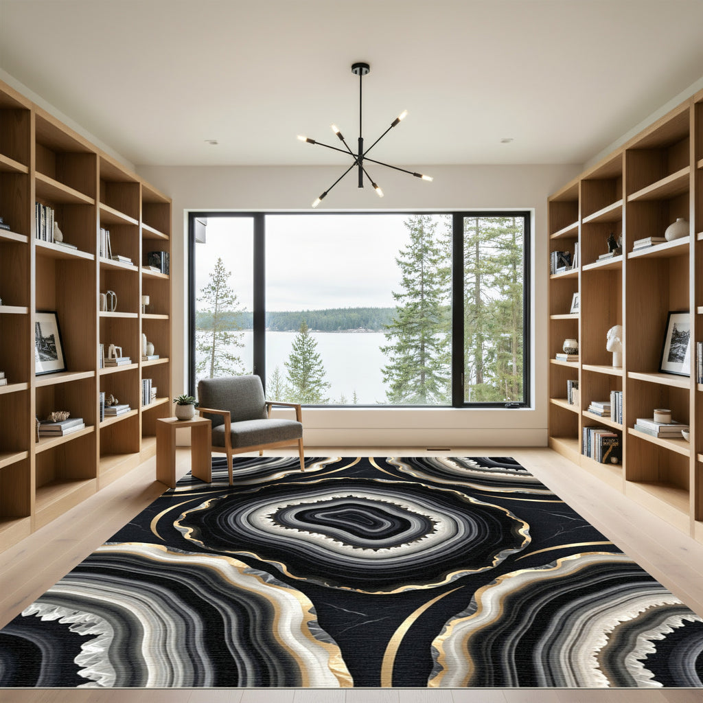 Black White Gold Agate Slices Rug