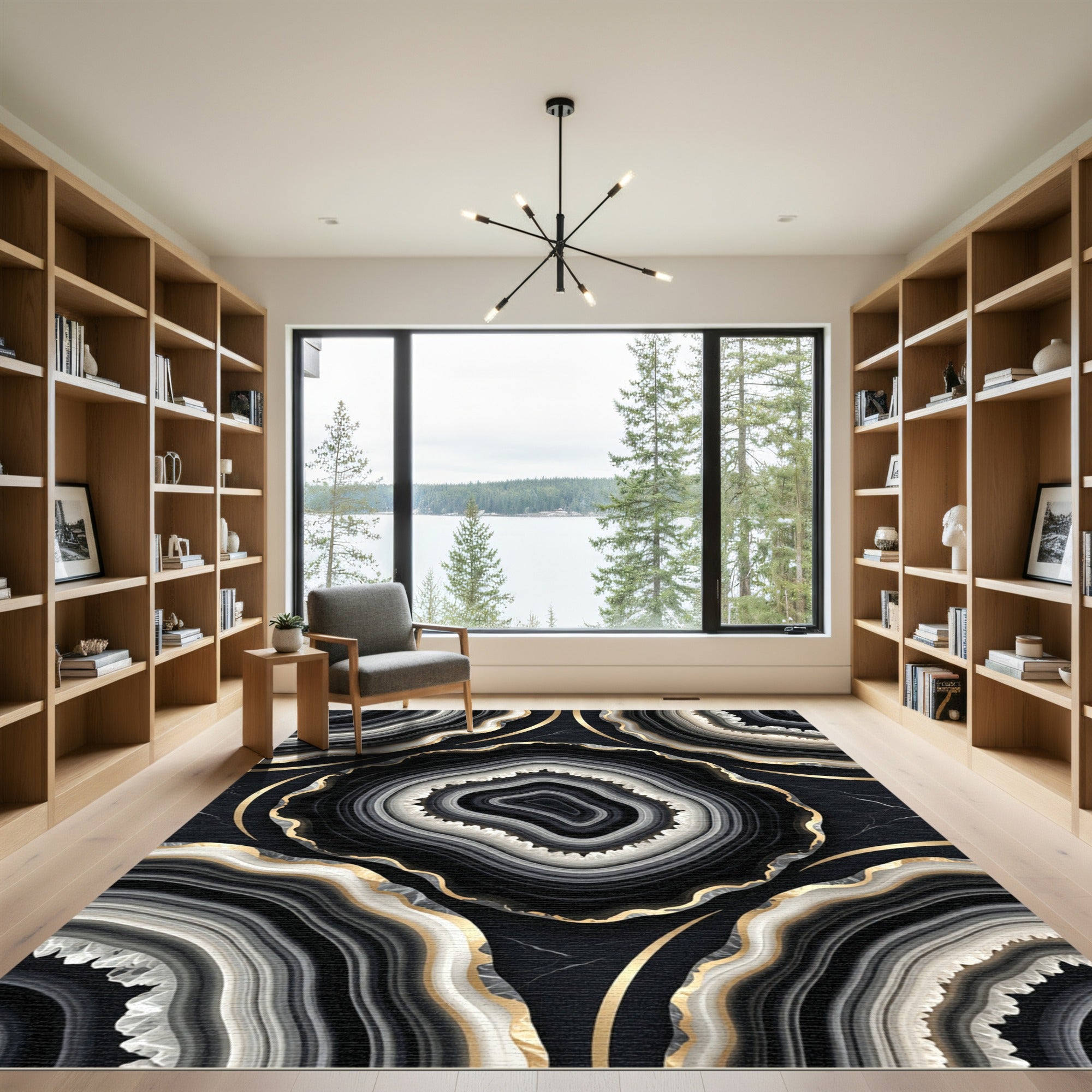 Black White Gold Agate Slices Rug