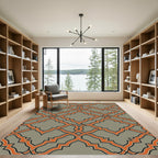 Geometric Orange and Slate Interlocking Trellis Rug