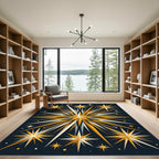 Golden Starburst Bursting Night Sky Rug