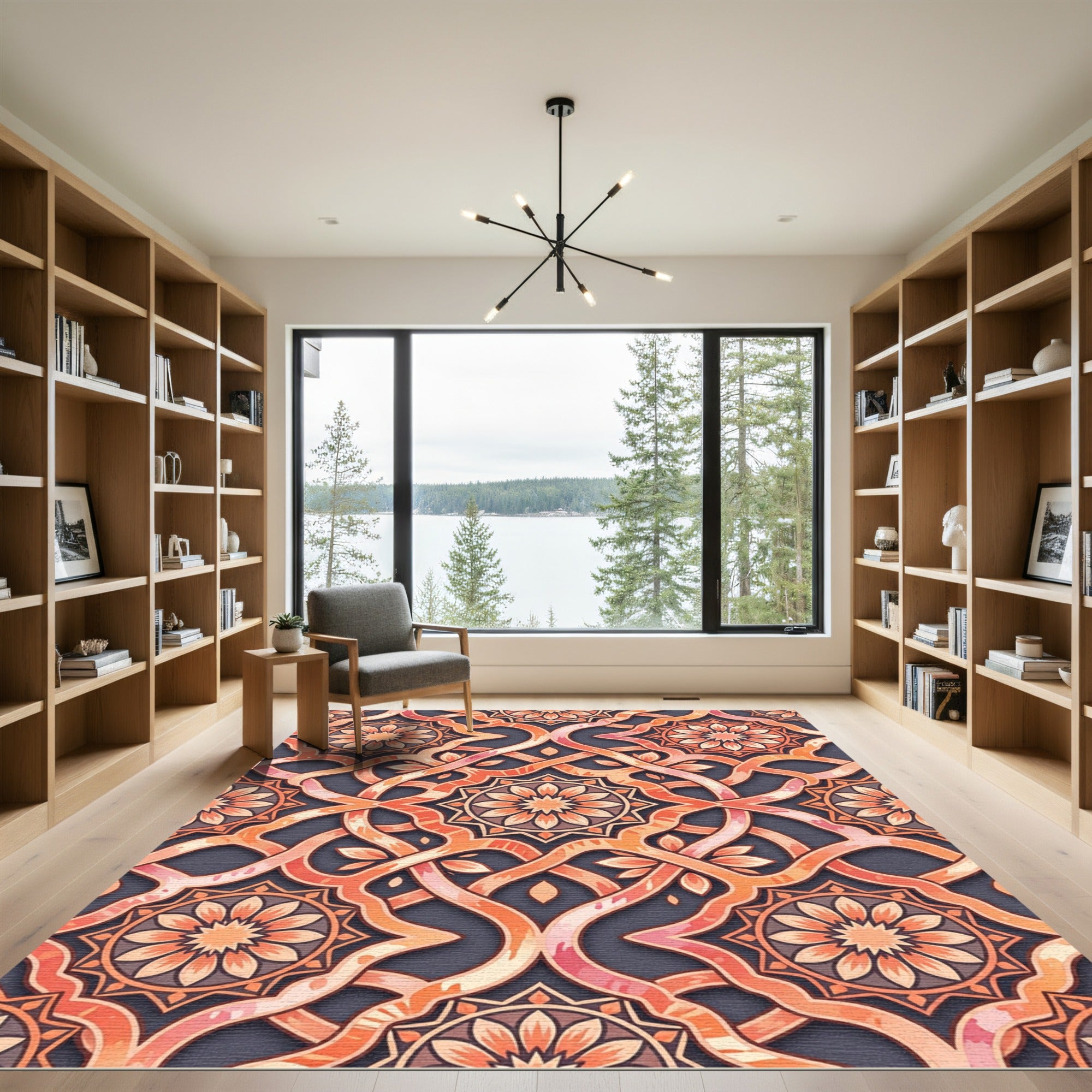 Warm Peach Intricate Geometric Medallion Rug
