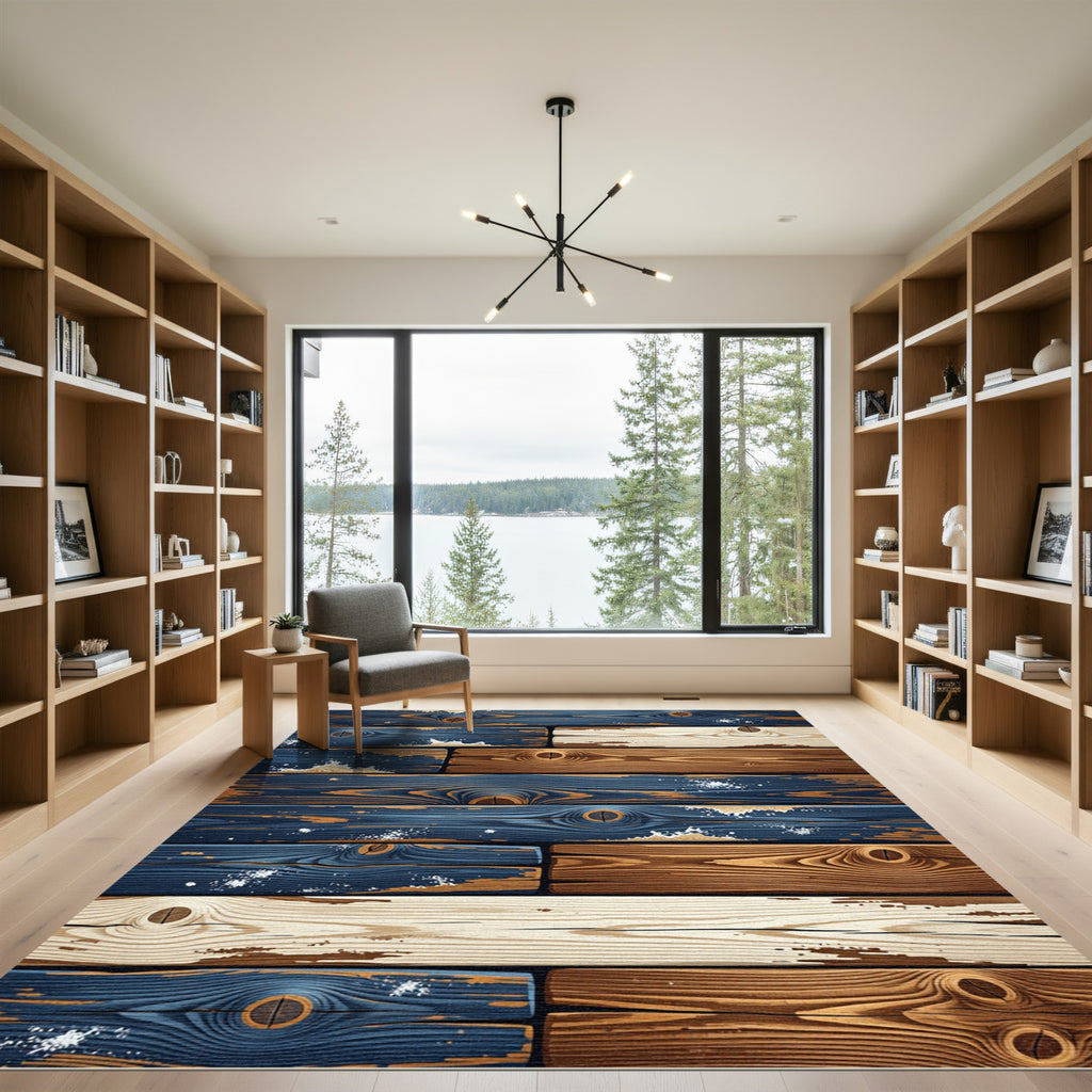 Rustic Distressed Coastal Wood Planks Rug