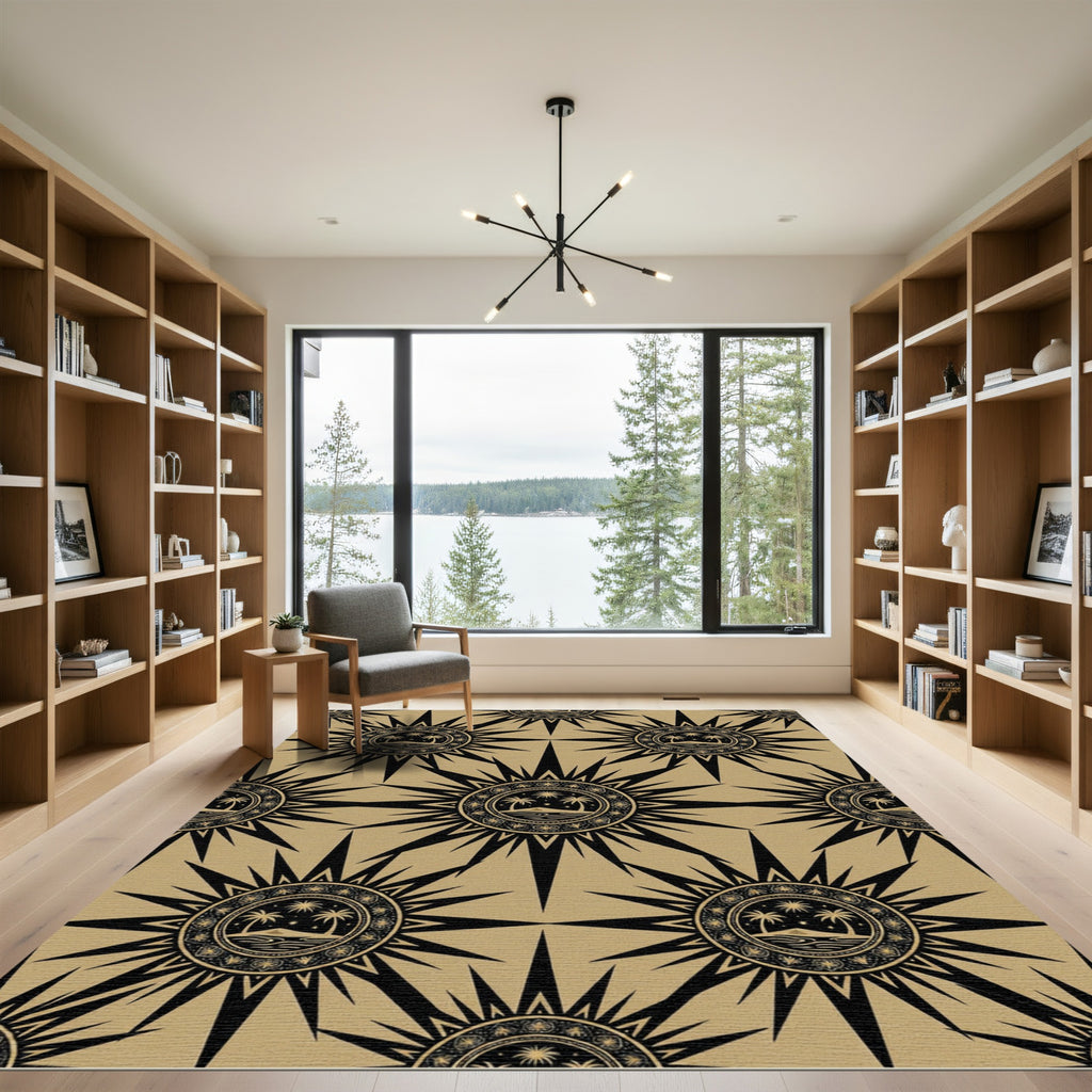 Black and Gold Celestial Palm Medallion Rug