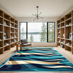 Abstract Teal and Beige Ripple Wave Rug