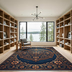 Antique Gold Floral Medallion Navy Rug