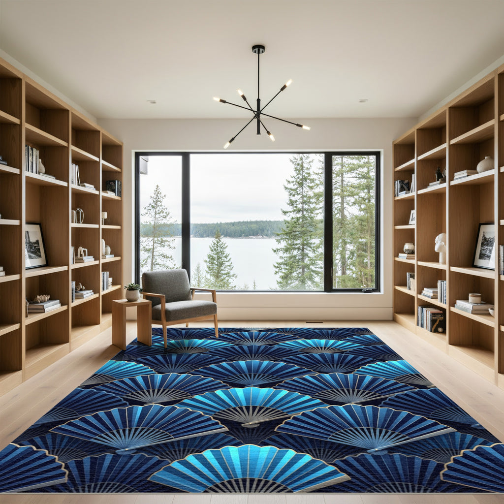Blue Fan Gradient Repeating Arrangement Rug
