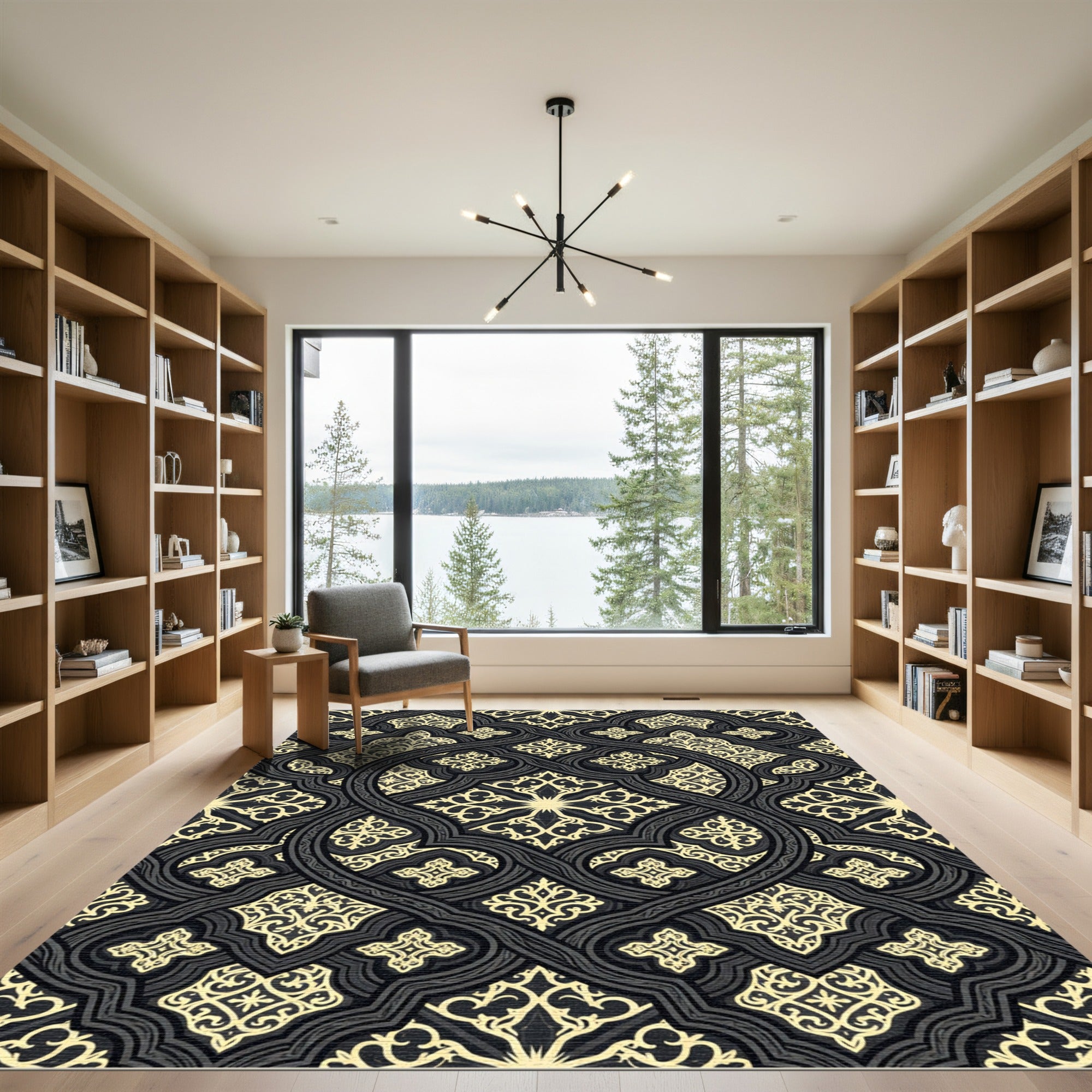 Ochre Black Arabesque Lattice Rug