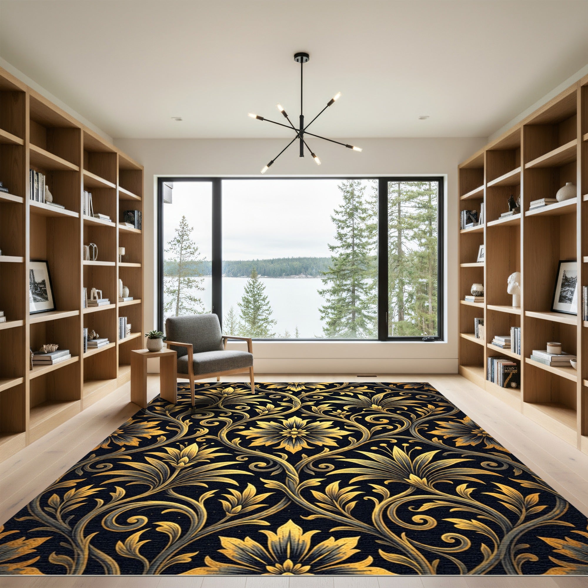 Vintage Golden Floral Scrollwork Rug