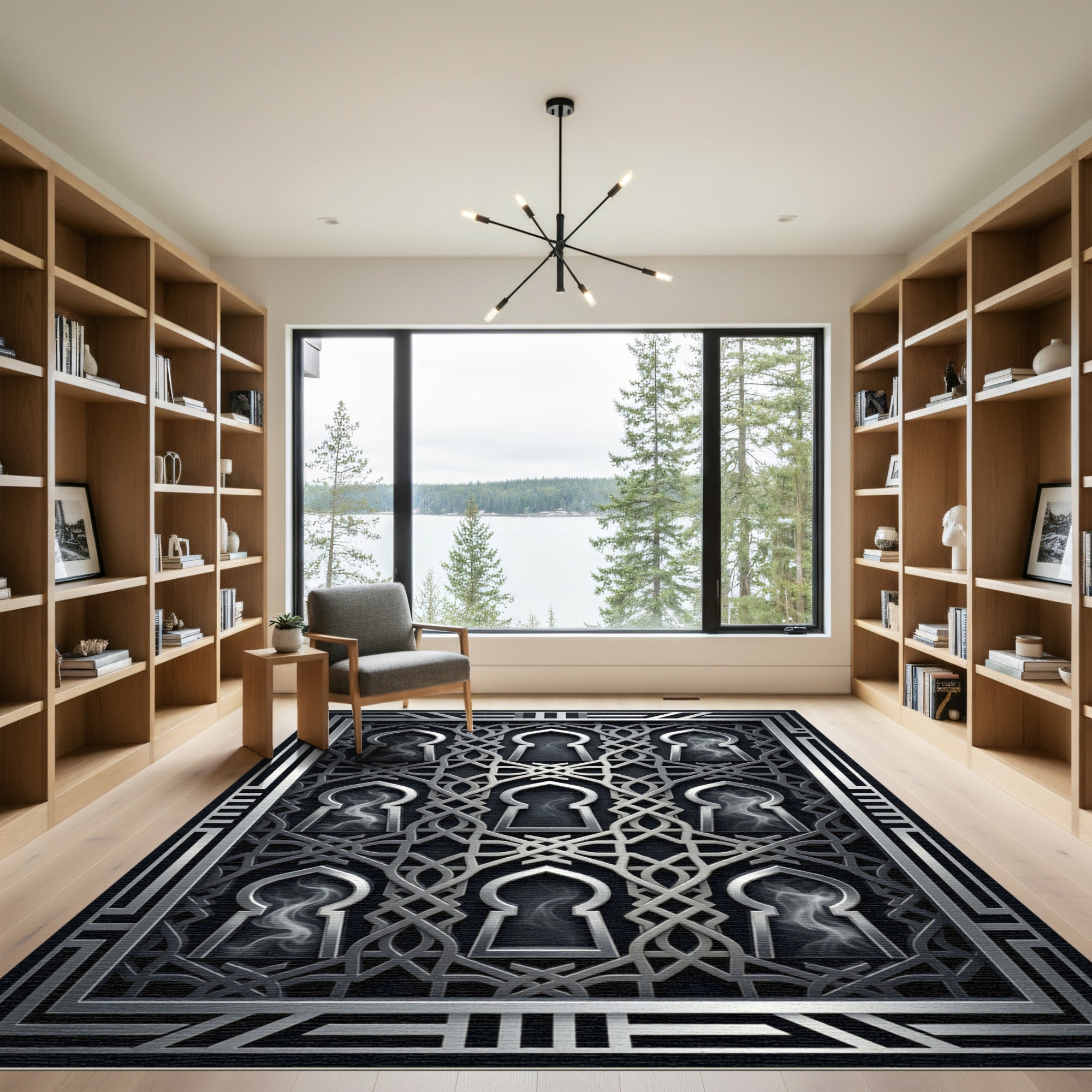 Silver Geometric Arch Lattice Metallic Rug