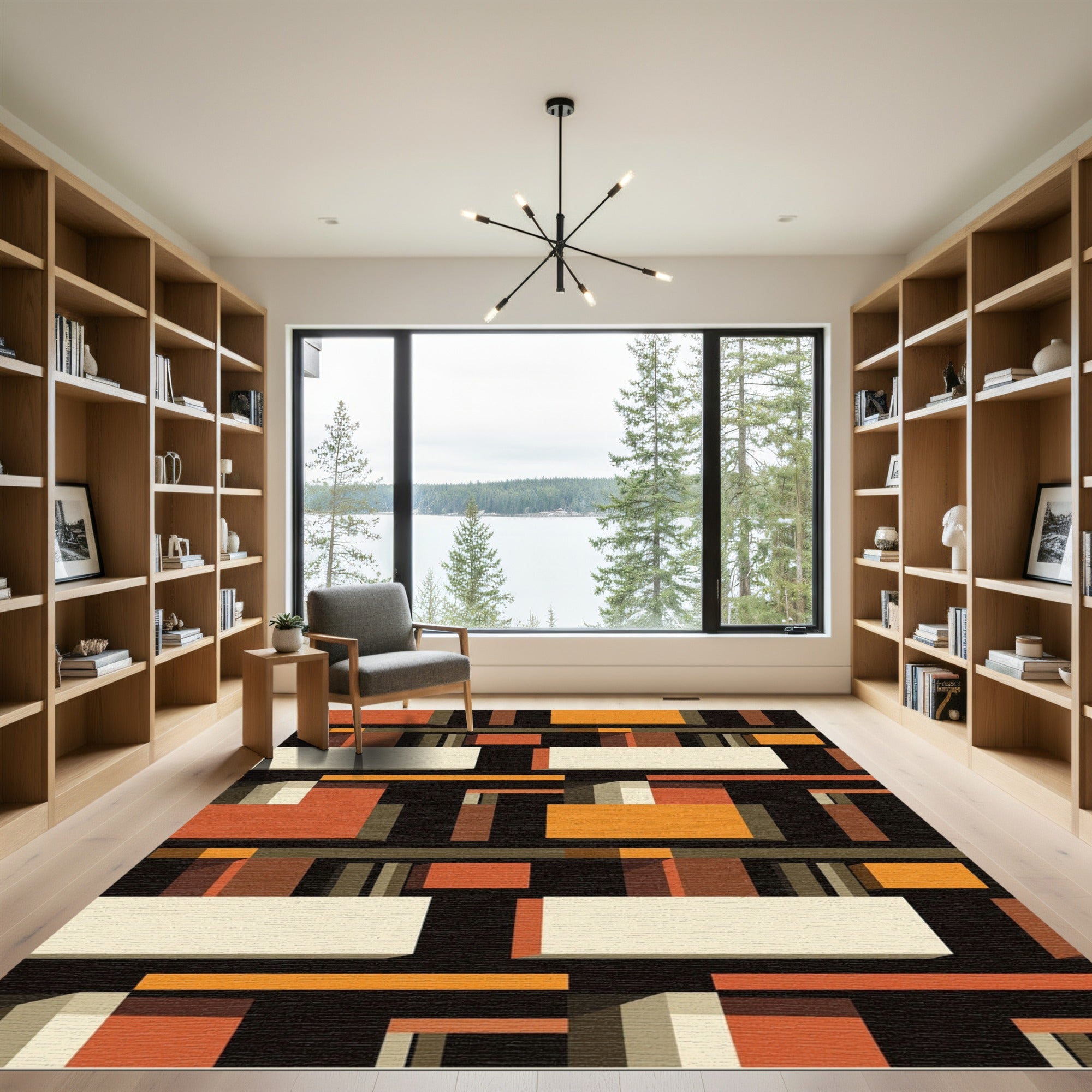 Terracotta White Geometric 3D Blocks Rug