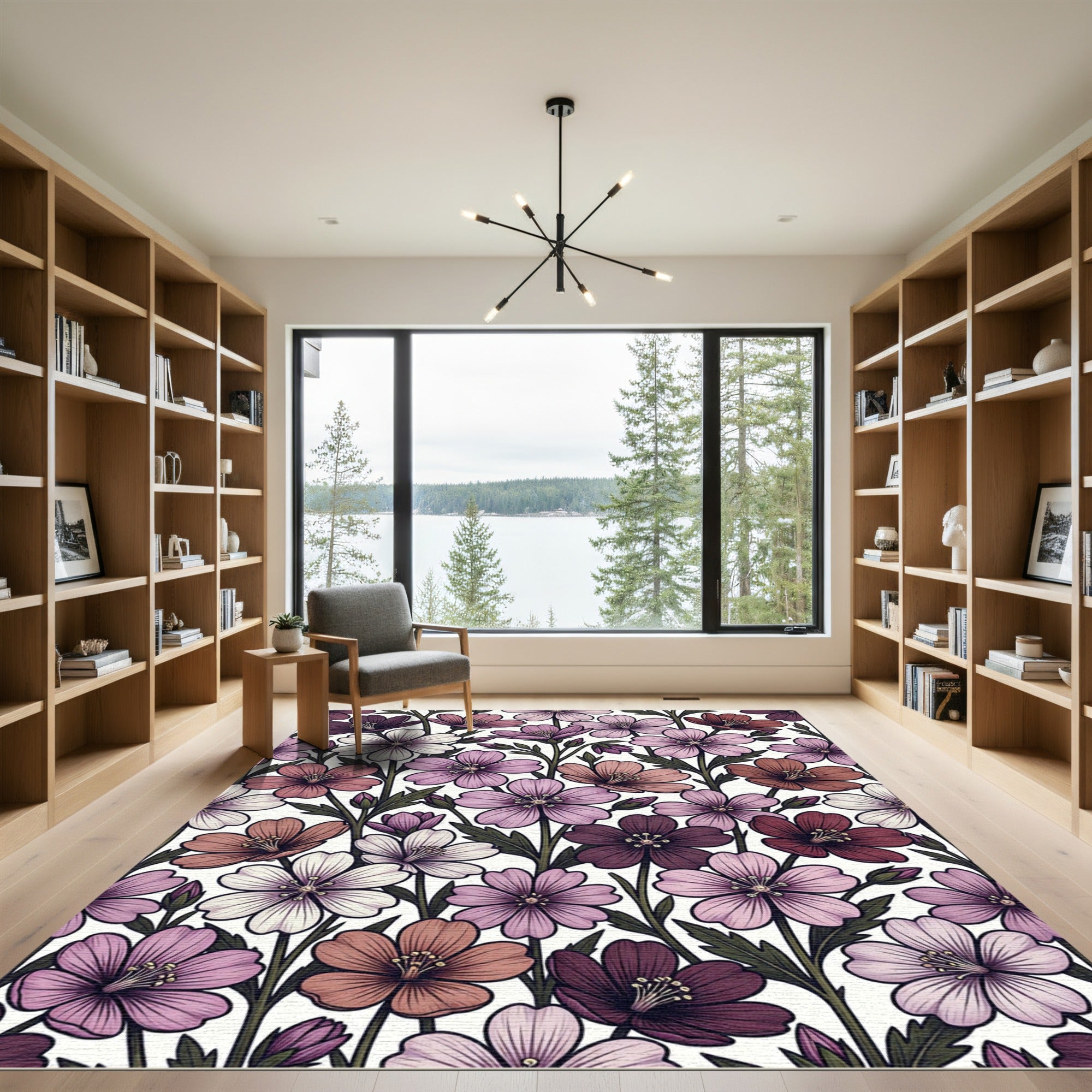 Muted Floral Garden Bloom Arrangement Rug