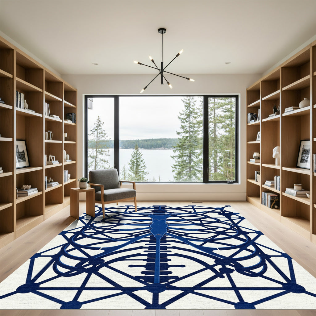 Deep Blue Skeleton Geometric Harmony Rug