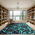 Geometric Teal and Charcoal Intersecting Lines Rug