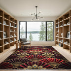 Crimson Gold Peacock Fan Art Deco Rug