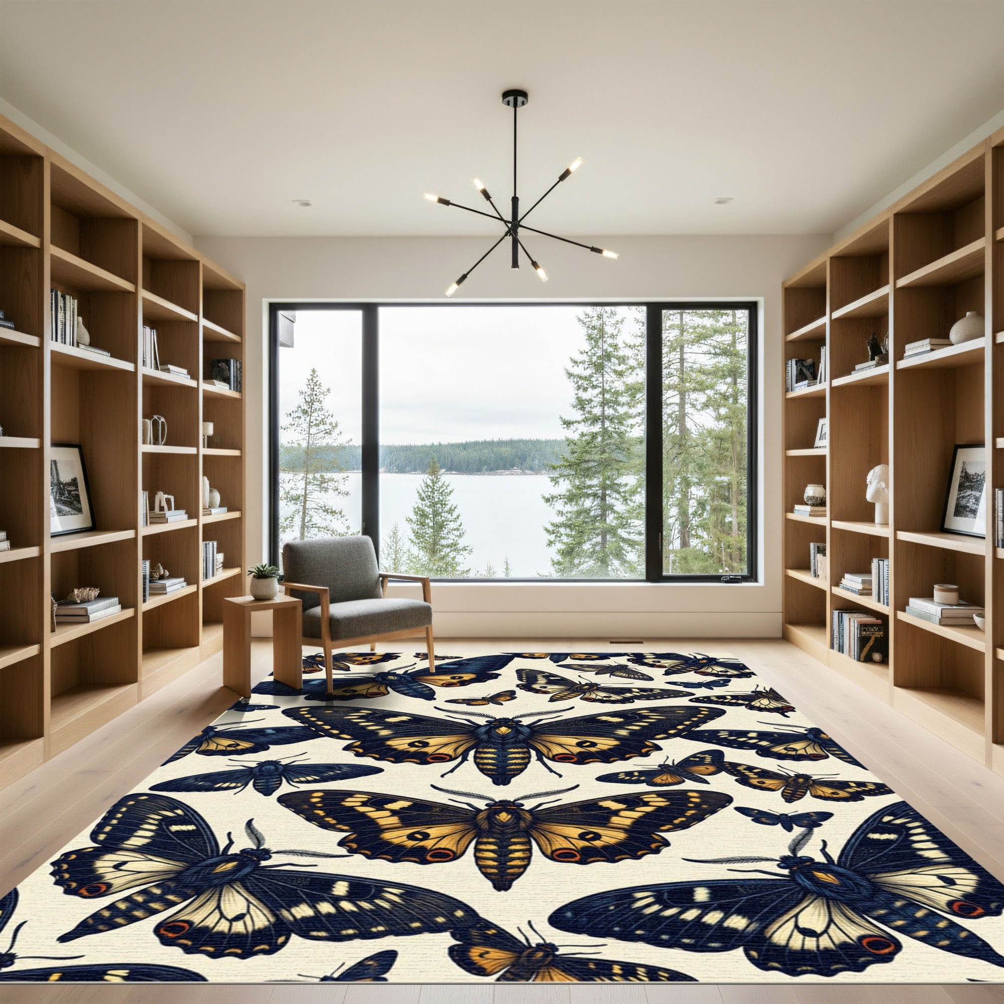 Dark Enchanted Moth Botanical Illustration Rug