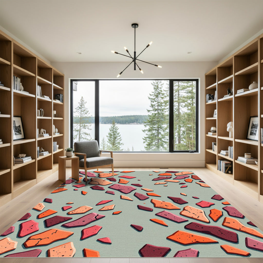 Earthy Abstract Geometric Terrazzo Fragment Rug