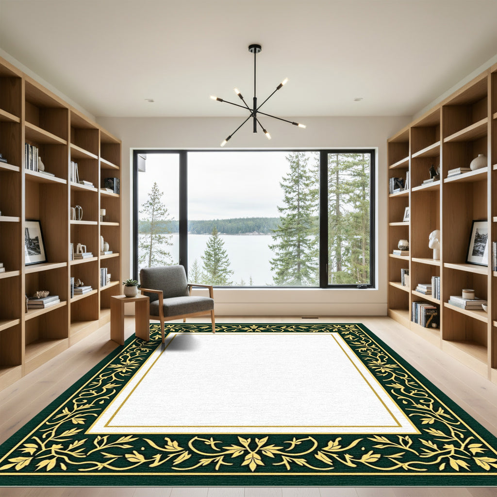 Emerald Green Golden Vine Border Rug