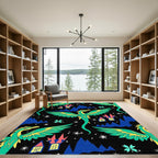 Whimsical Green Dragon Castle Night Rug