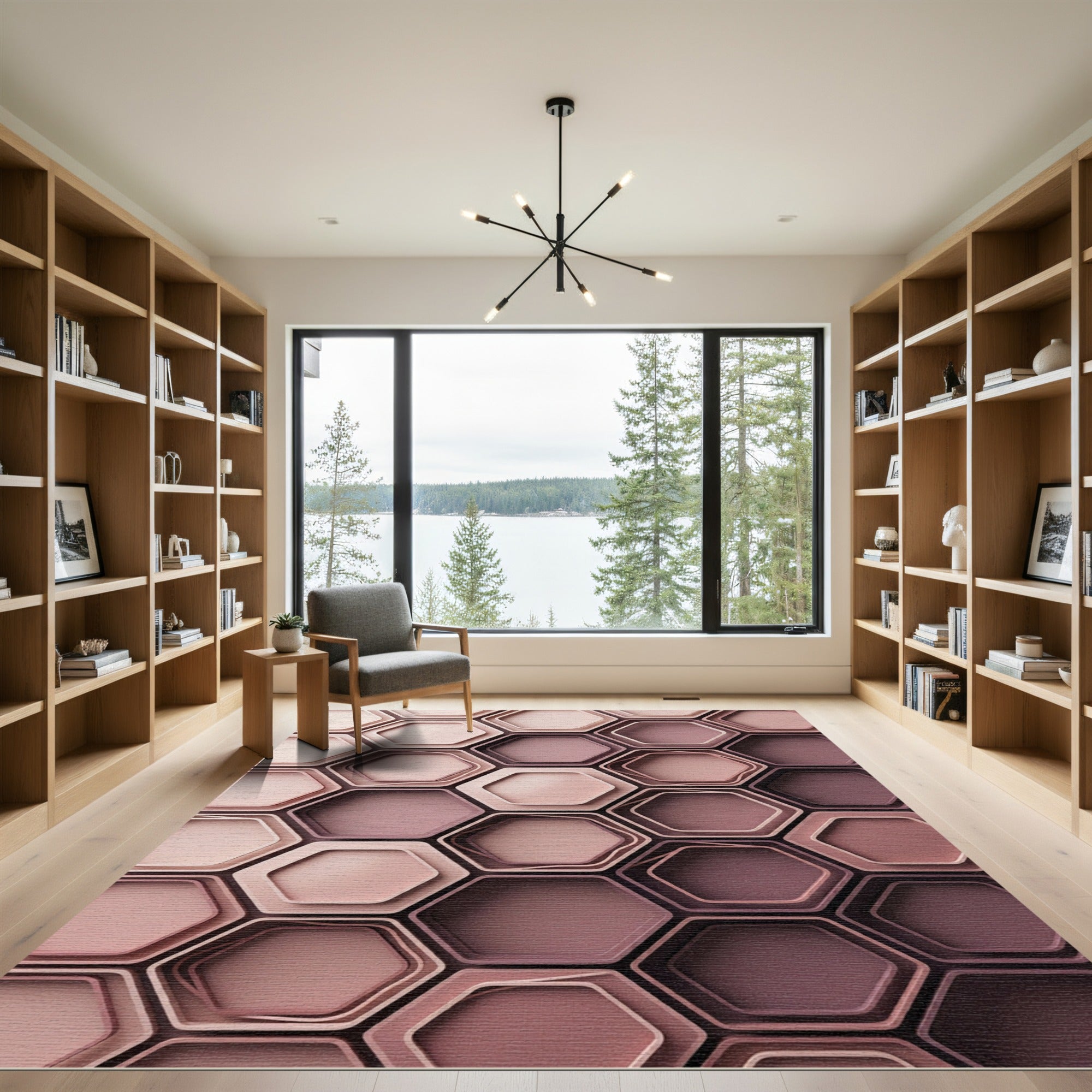 Blush Pink Hexagon Layered Geometric Rug