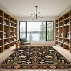 Elegant Black and Gold Lotus Floral Rug