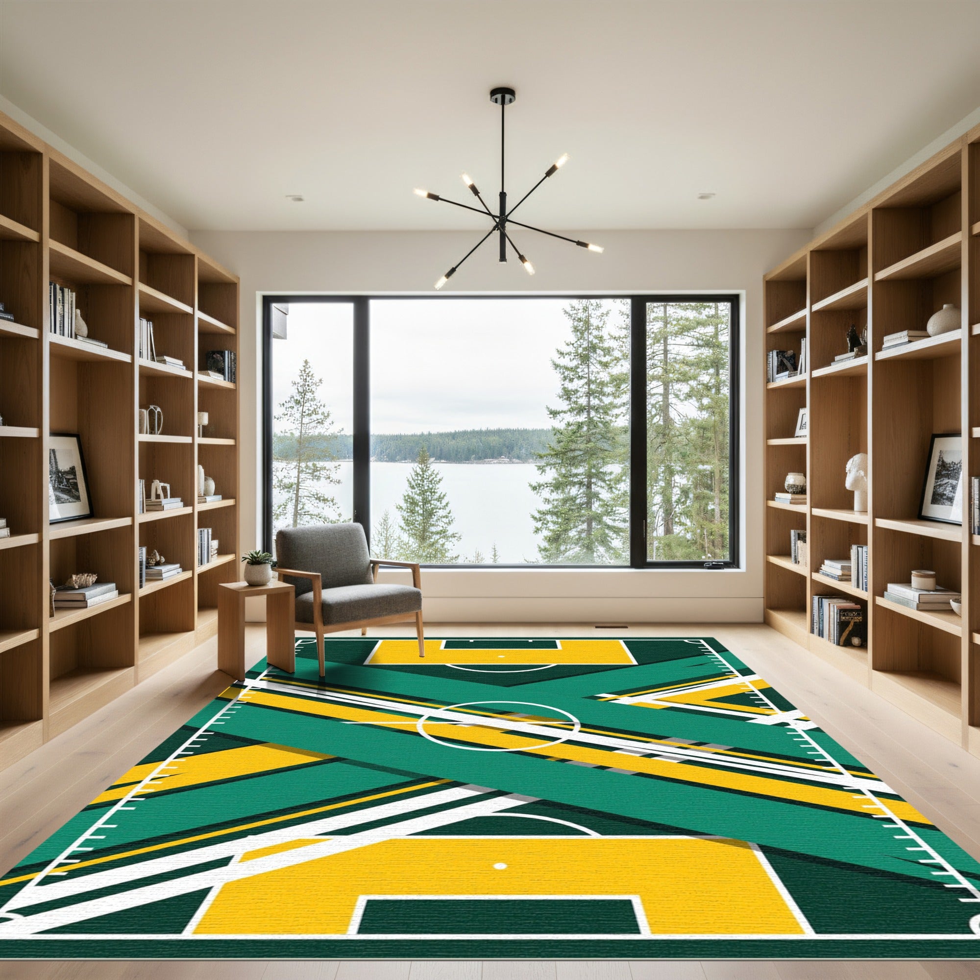 Abstract Geometric Diagonal Soccer Field Overlay Rug