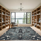 Intricate Silver Blooming Acanthus Scrollwork Rug