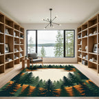 Earthy Forest Pine Woodland Landscape Rug