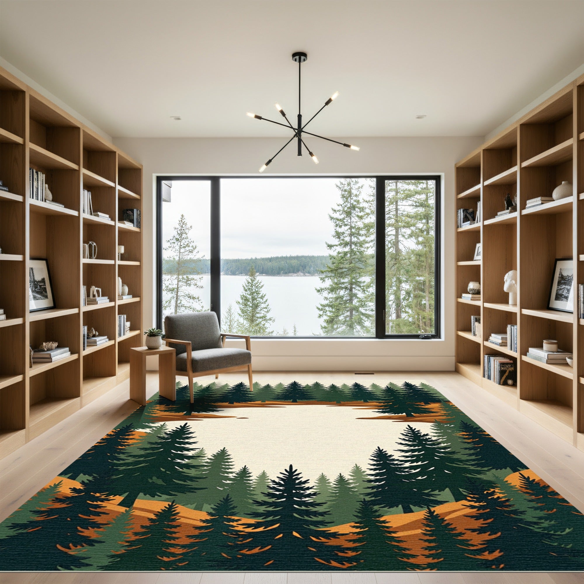Earthy Forest Pine Woodland Landscape Rug