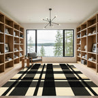 Minimalist Black and Beige Plaid Rug