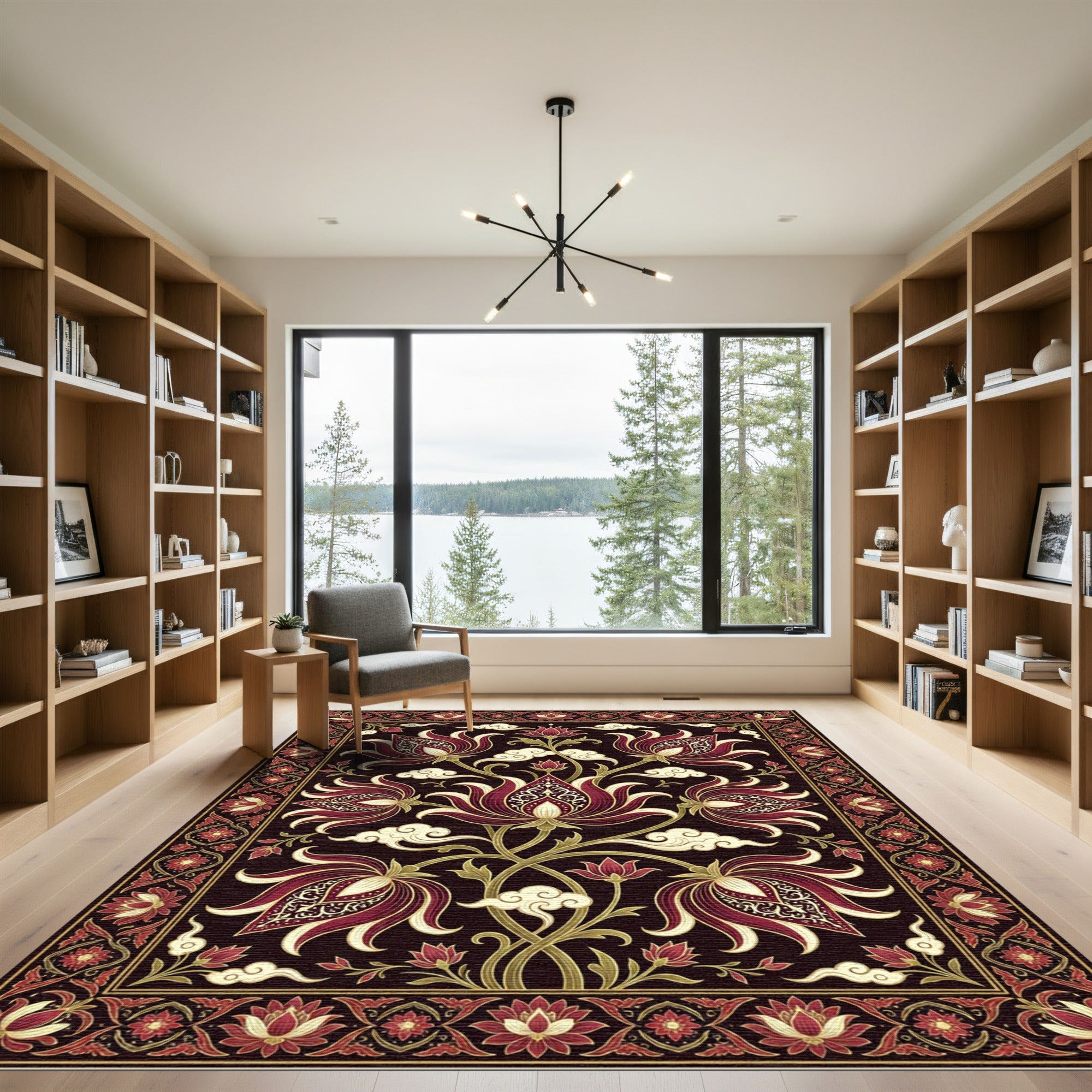 Burgundy Floral Scrollwork Medallion Rug