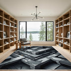 Modern Monochromatic Concrete Labyrinth Rug