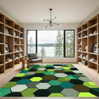 Emerald Green Hexagonal 3D Geometry Rug